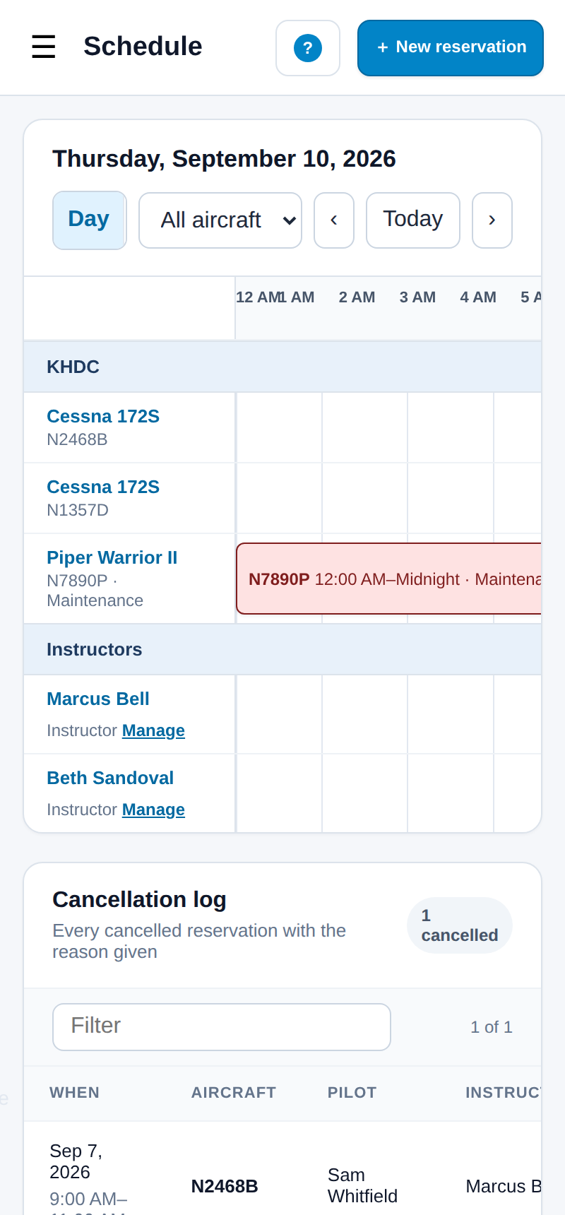 The same day view at phone width.
